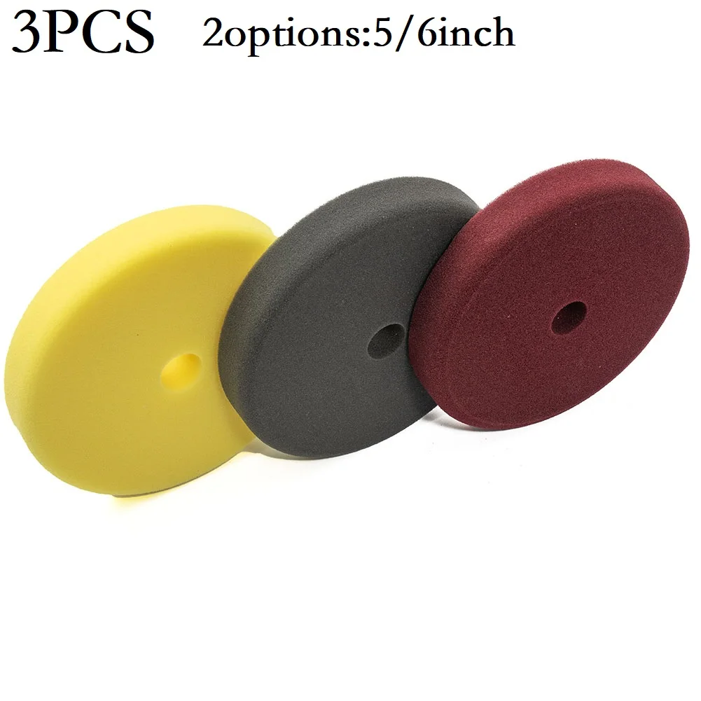 3Pcs 5/6in Sponge Buffing Pad Foam Polishing Pad Kit 3 Different Hardness Sanding Disc For Waxing Polishing Sealing Glazes Tools