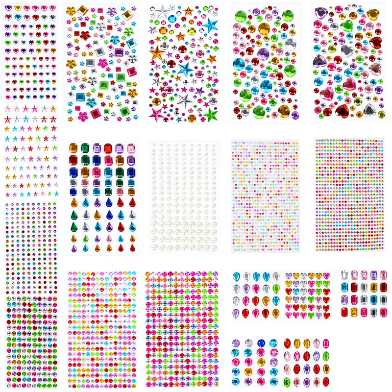 Edelstein-Aufkleber, Selbstklebende Gesichts-Schmuck-Sticker, Acryl-Edelsteine für DIY-Basteleien, Funkelnde Herzförmige Strass-Steine für Party- und Feiertagsdekoration