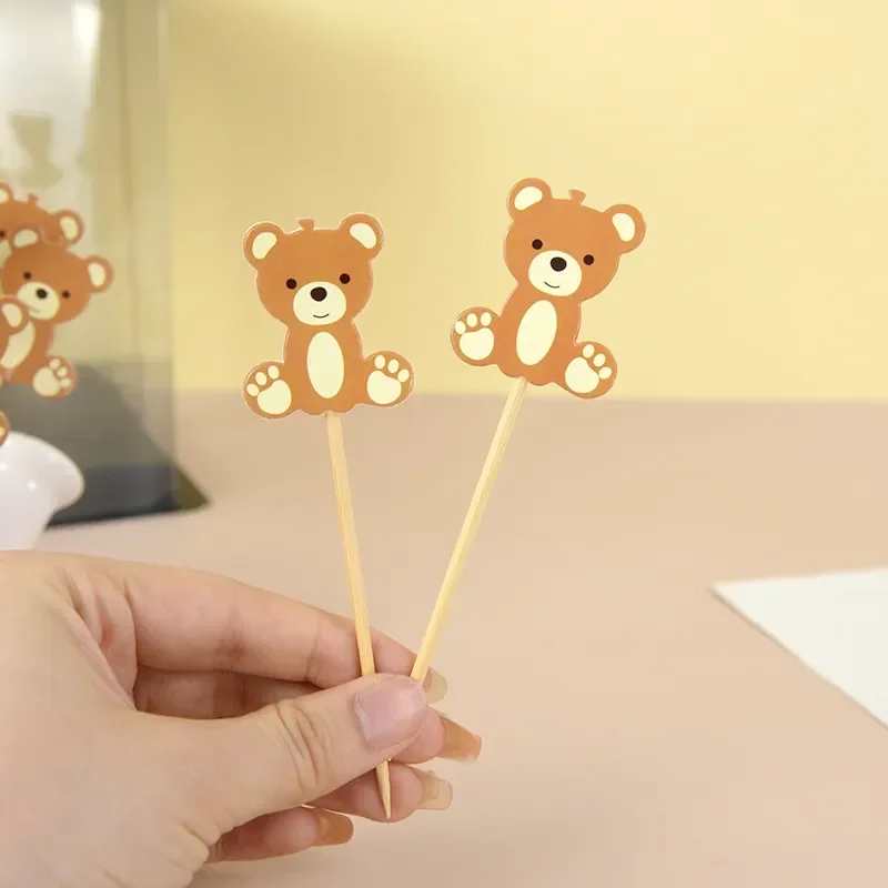 10pcs Cute Bear Food Picks Cake Dessert Toothpicks Fruit Forks Wedding Birthday Party Baby Shower Decoration Supplies Christmas