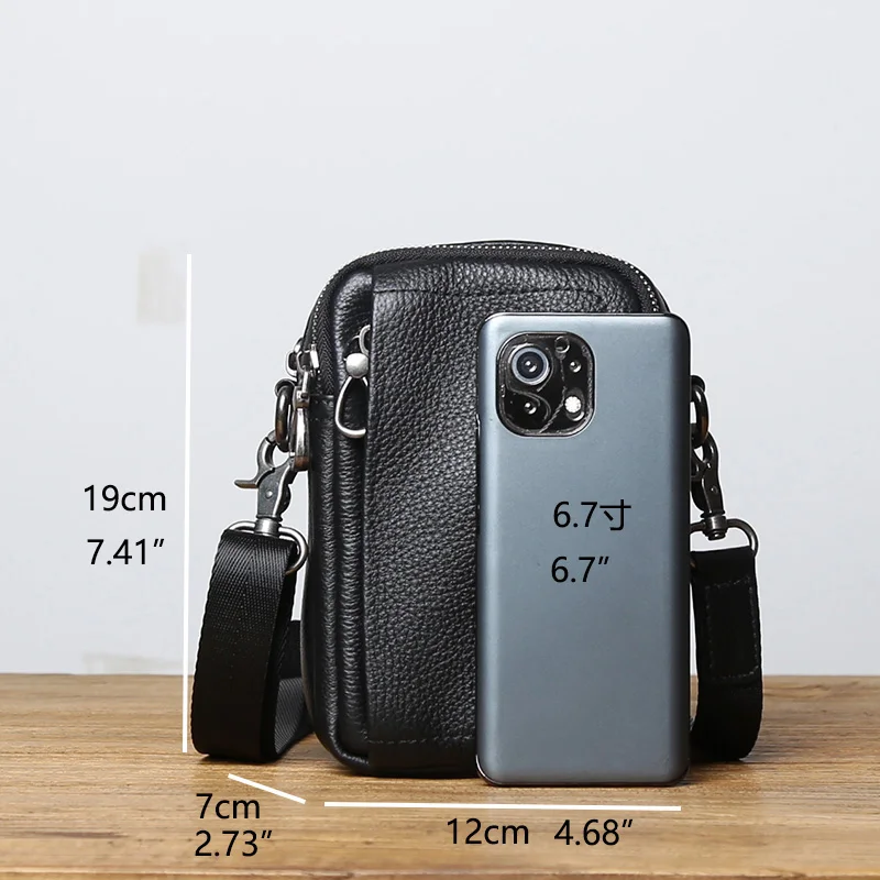 Vintage Genuine Leather Mobile Phone Bag Men\'s Vertical First Layer Cowhide Mini Casual One Shoulder Crossbody Backpack