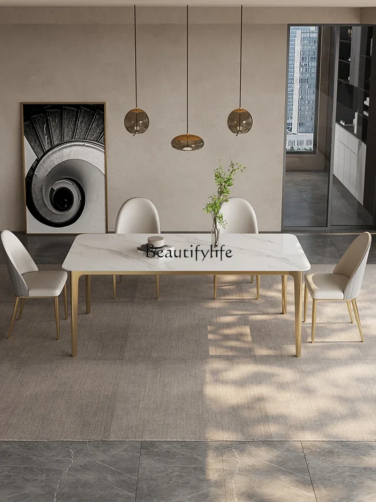 

Light luxury rock slab dining table home Nordic modern simple bright high-end rectangle