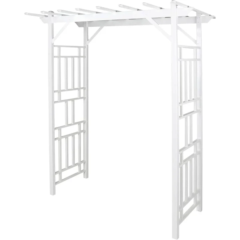 

White Vinyl Arbor 72x85, Outdoor Garden Archway with Trellis Sides Climbing Plants Vines Flowers, Decorative Ar