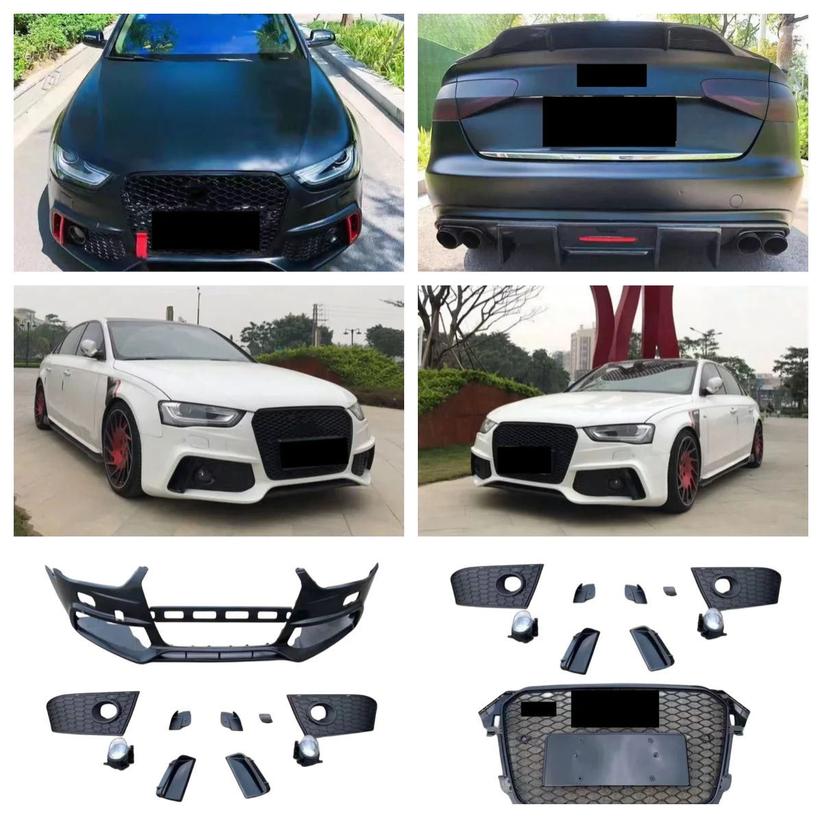 

Комплект кузова для Audi A4L B8.5 2013-2016, Модифицированная боковая юбка, передняя и задняя губы, передний бампер, гриль, туман, аксессуары для автомобиля
