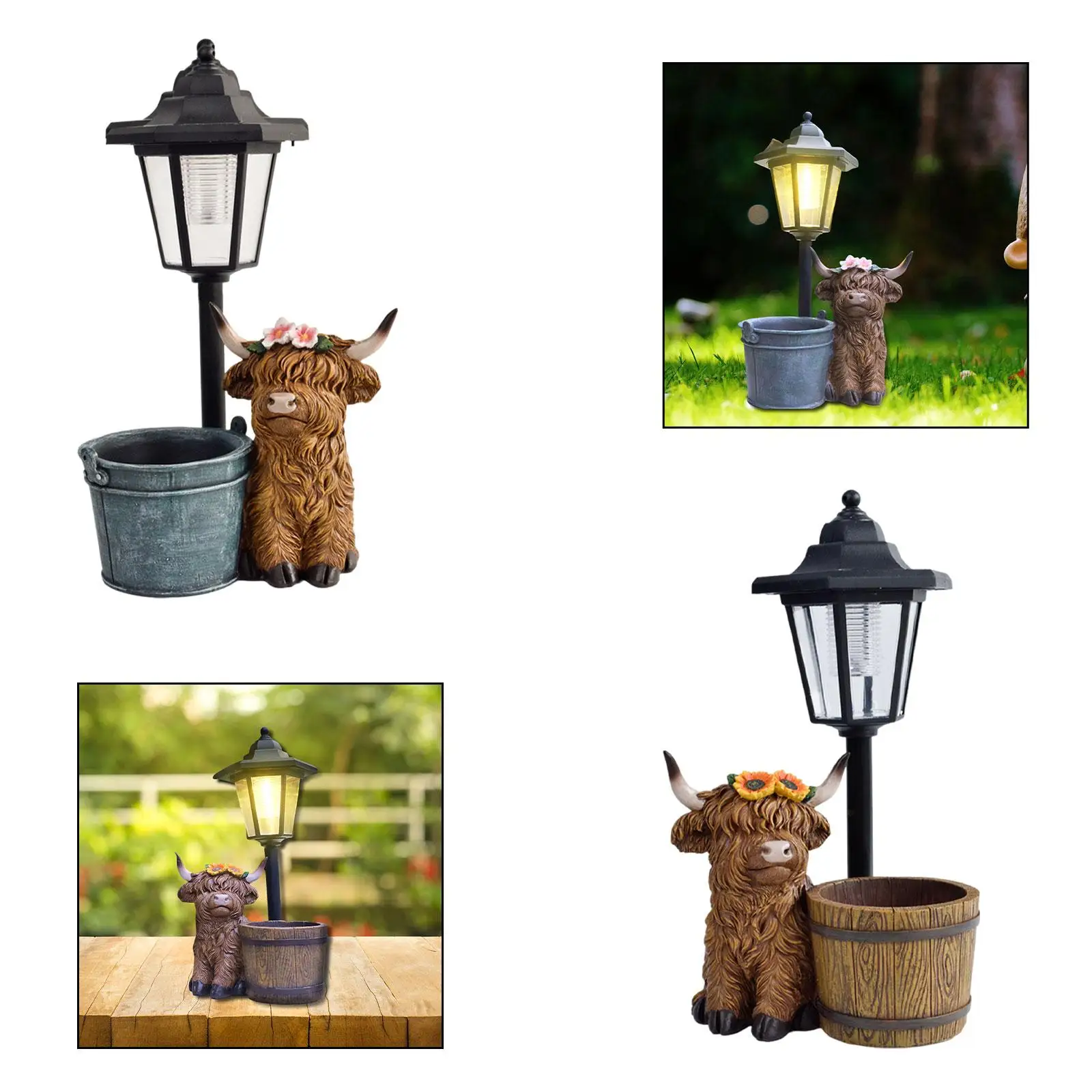 

Highland Cow Statue,with Solar Lights Resin Figurine Crafts Lovely Gifts