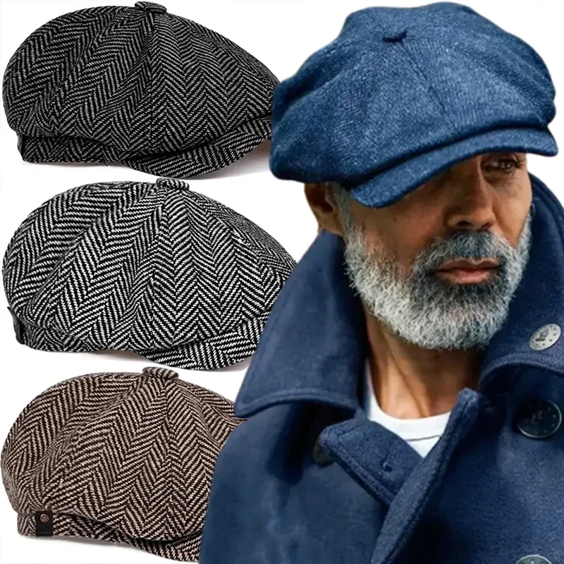 2024 New Classic Hat for Men Caps Vintage Retro Tweed Peaky Blinders Beret Hat Flat Peaked Cap Street Hats for Women Men