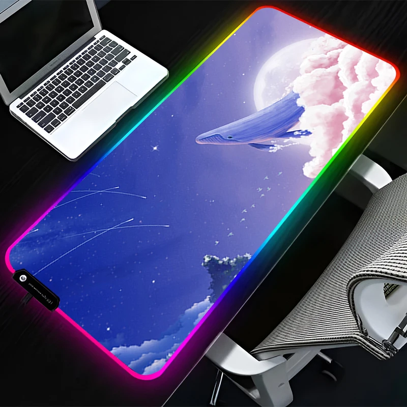 

RGB LED Mousepad Pattern Game Pad Rubber Cartoon Mouse Pad PC Accessories Desk Mat Non Slip Table Mat Cloud Whale Keyboard Pad