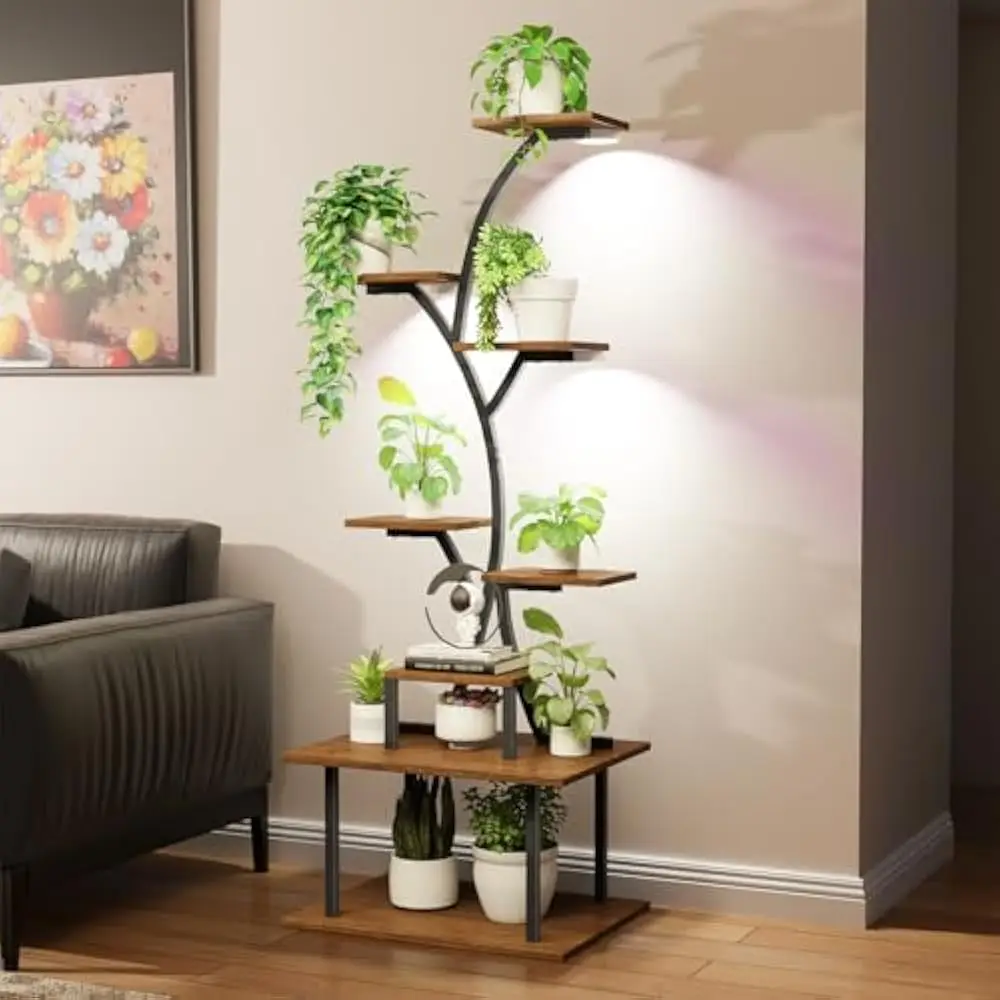 

54.7" Plant Stand Indoor with Grow Lights, 8 Tier Metal Plant Shelf for Multiple Plants, Tall Lighted Plants Shelves Corner