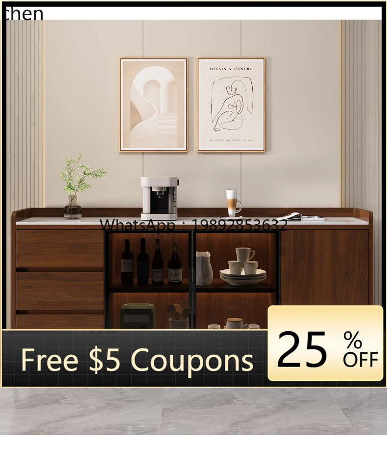 

all solid wood dining side rock slab countertop light luxury high-end simple living room tea cabinet