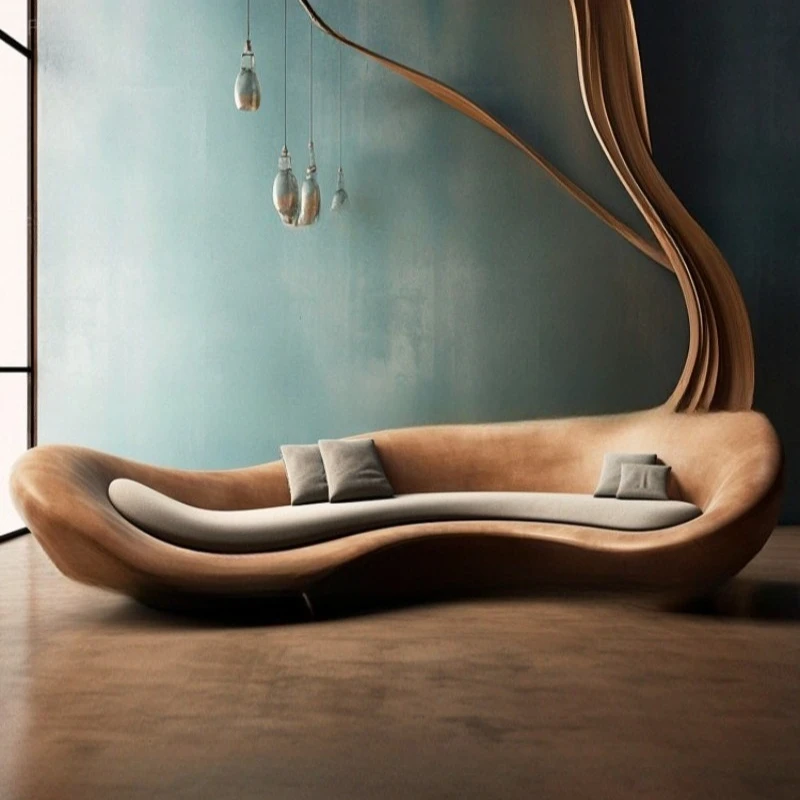 Sofa living room new medieval special-shaped artistic sense arc caramel color creativity