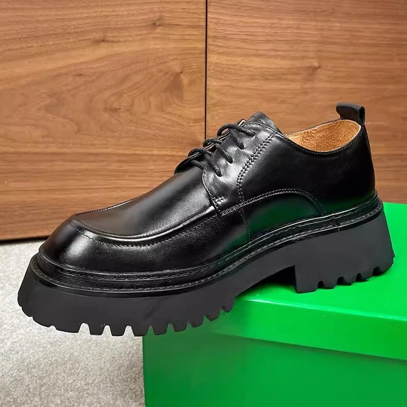 New Luxury Dress Shoes Men Thick Sole Derby Lace Up Casual Wedding Height Increasing Genuine Leather Shoes Youth Outdoor Work