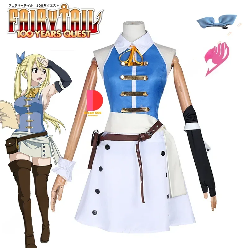 Anime Fairy Tail 100 Years Quest Lucy Heartfilia Cosplay Costume Wig Skirt Uniform Stickers Hairpin Halloween Women Party