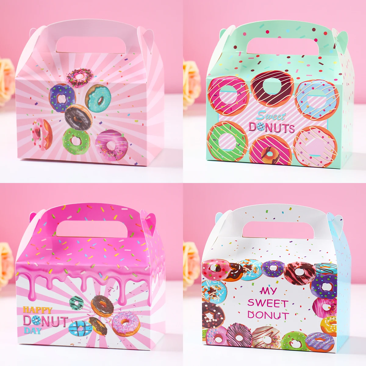 Donut Cake Box Gift Packaging Boxes Birthday Party Decoration Kids DIY Carton Candy Bags Chocolate Gifts Bag Baby Shower Decor