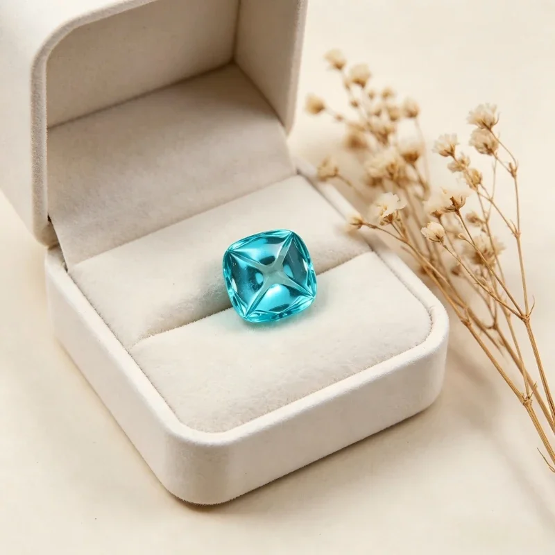 Paraiba Zuckerstangenförmiger Künstlicher Edelstein in Neonblau mit Zertifikat als Ornament Erhältlich – Detail 3