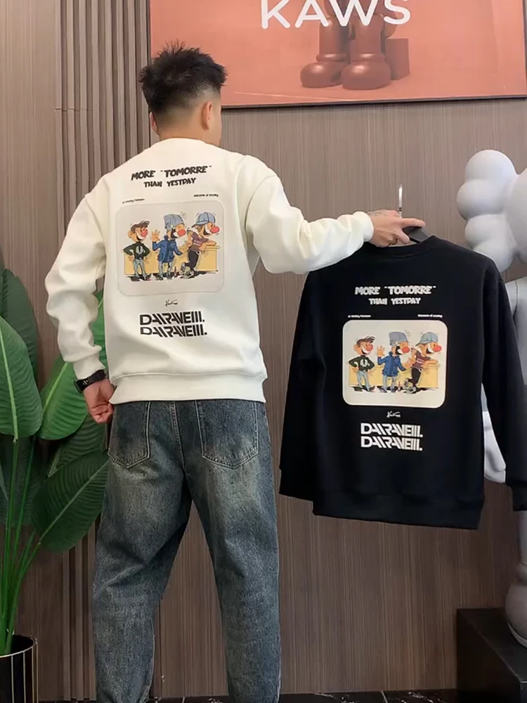 

Новая осенне-зимняя мужская молодежная толстовка с круглым вырезом и длинным рукавом, свободного кроя, премиум-класса, с мультяшным принтом, модная базовая кофта