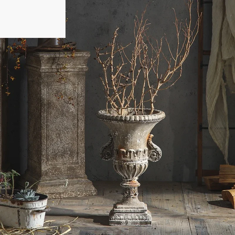 Gothic retro floor-to-ceiling vase old carving art flower pot ornament wedding arrangement window display jewelry