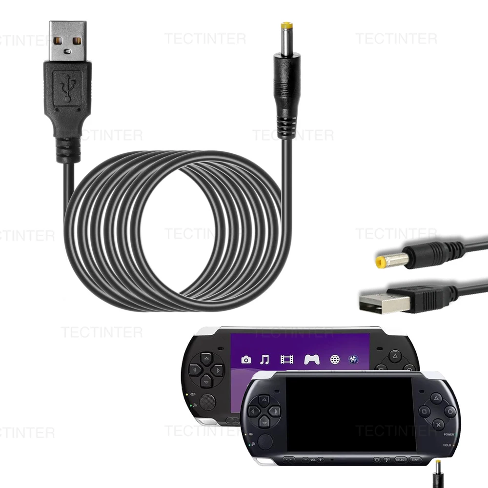Cabo de Carregamento USB 1M 5V 1A para PSP 1000 2000 3000, Cabo de Alimentação USB para Console de Jogos Portátil com Plugue DC 4.0x1.7mm