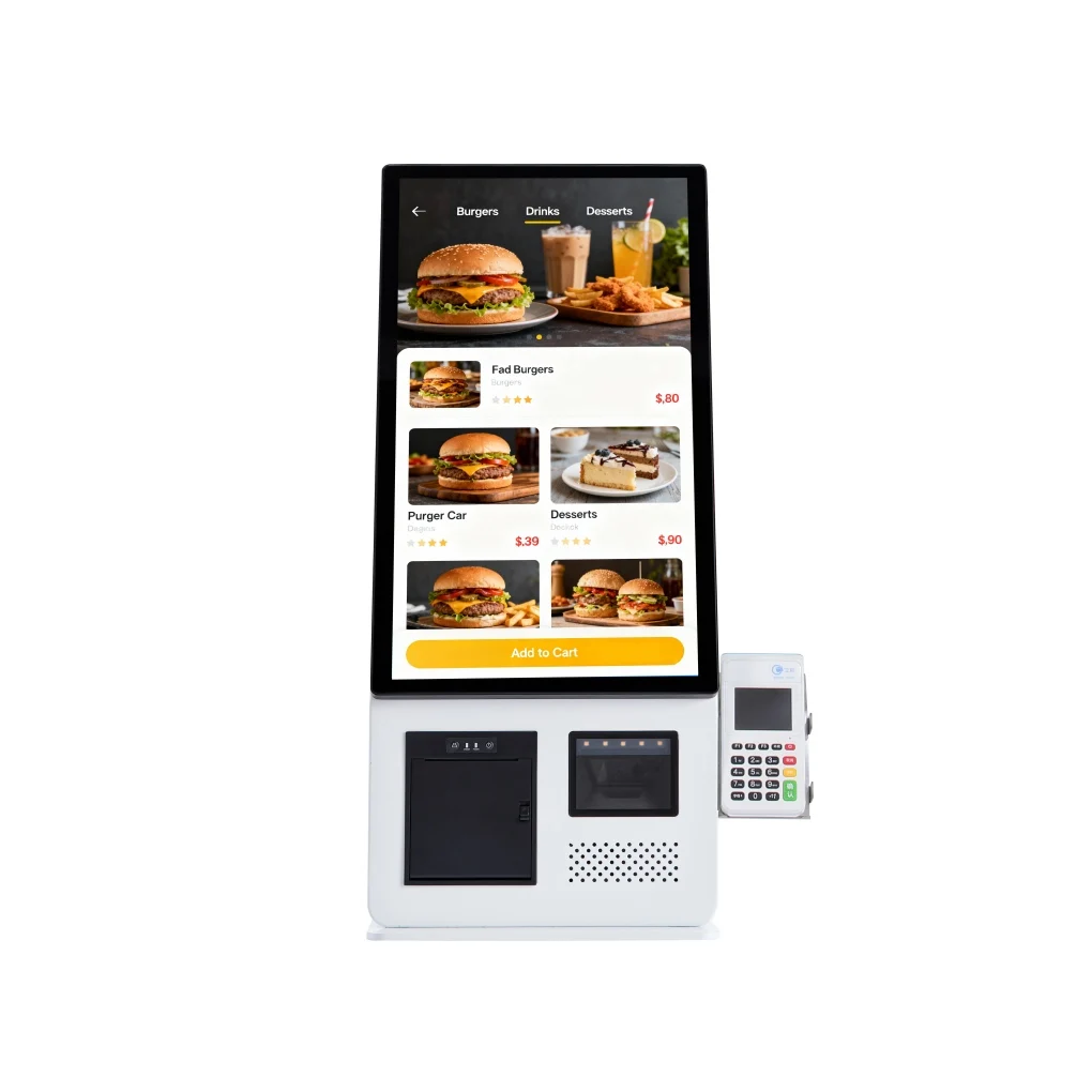 New upgraded 21.5-inch tabletop touch screen self-service ordering machine, Android and Windows, 2D scanning 80mm printer