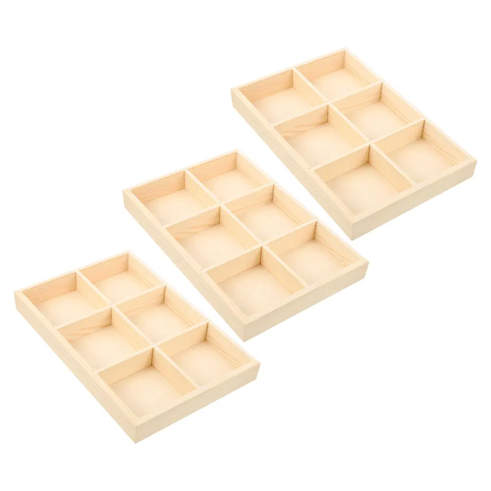 

3pcs Wooden Compartment Storage Box Desk Organizer Crayon Holder Divided Tray Craft Supplies Container Grid Section Box Wooden