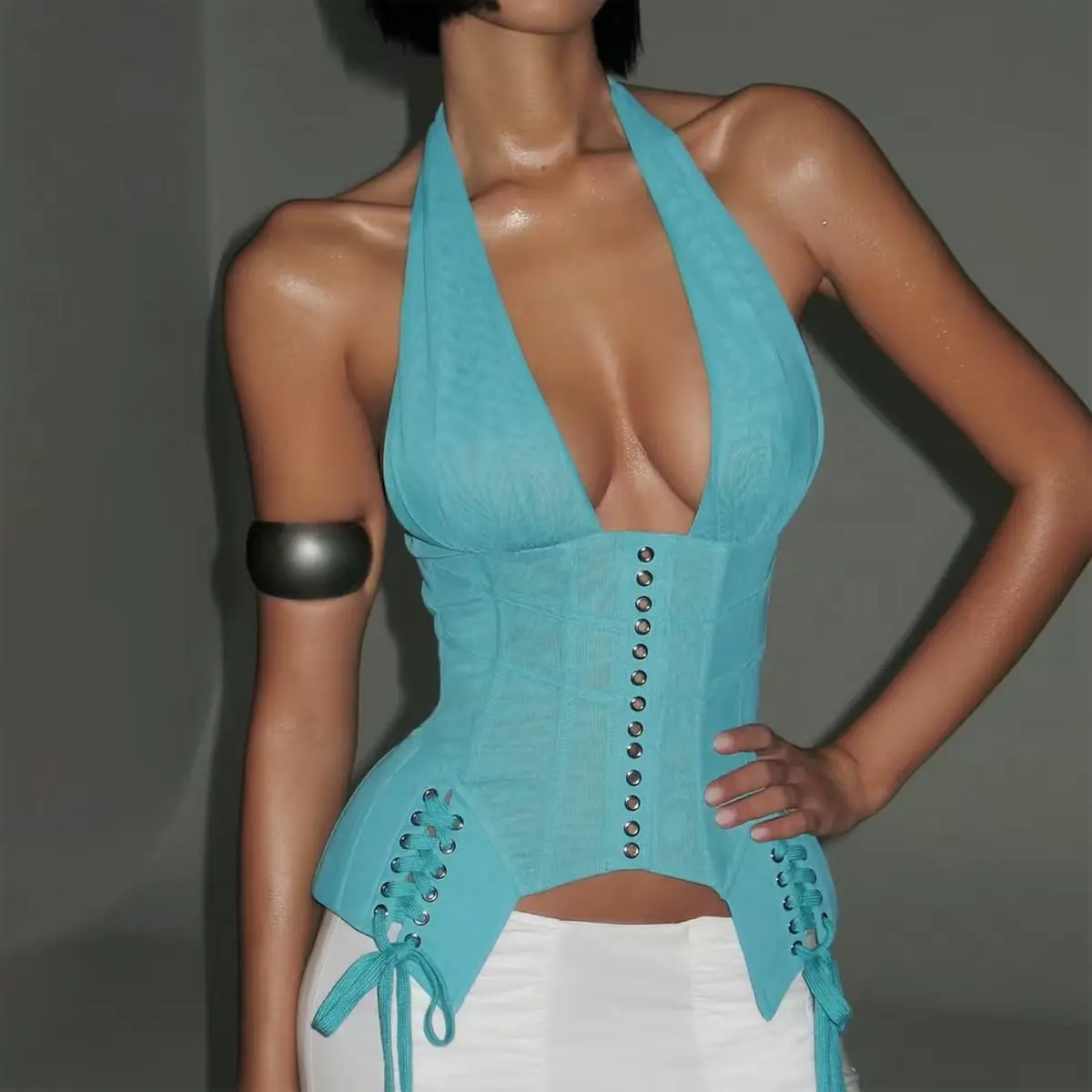 

Irregular Hem Backless Tank Tops Women Sexy Skinny Halter Corset Y2k Crop Top Slim Shaper Bustier Summer Fishbone Cami Rave Vest