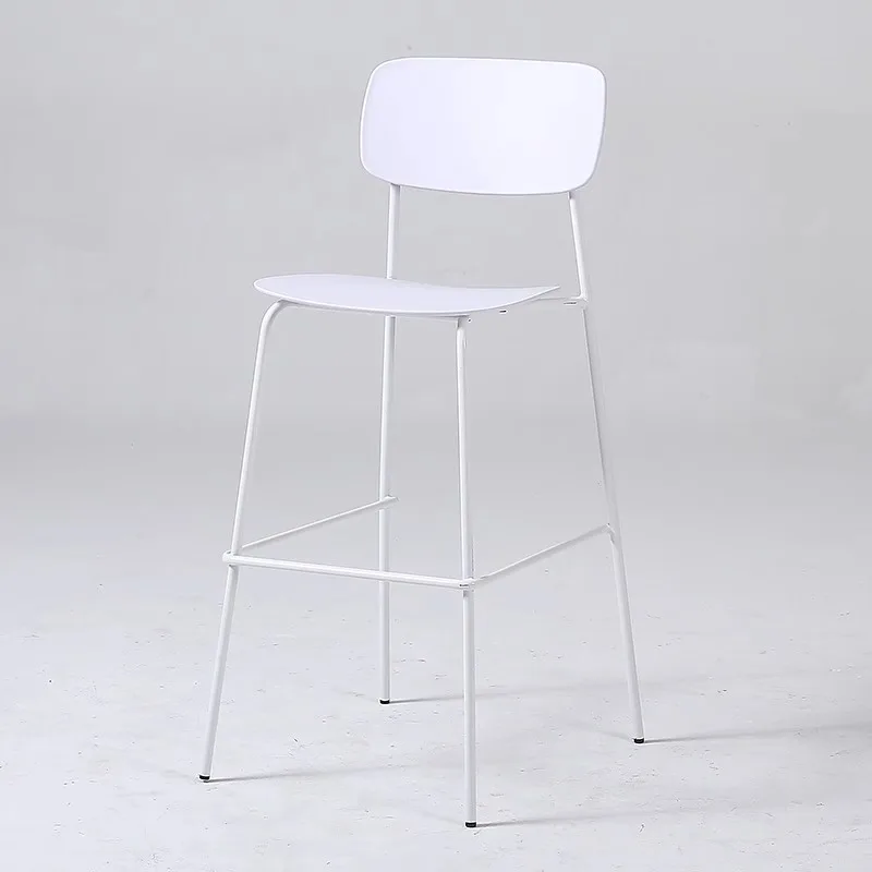 modern stackable white plastic hand made seat metal legs bar chairs bar stool casual tea bar backrest high chair with footrest