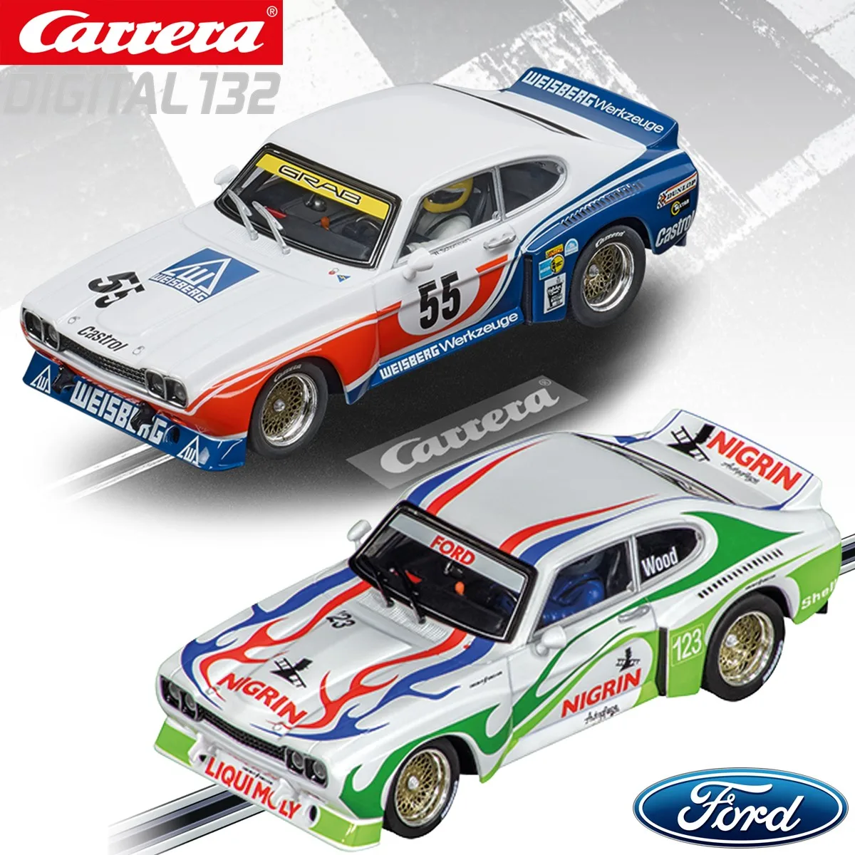 Carrera Slot Car Digital132 Ford Capri RS 3100 30927 No.55 DRM 1974 / 31046 R.Wood No.123