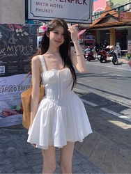 White Strap Dress Women Casual Elegant Y2k Mini Dress Even Party Clothing Korean Fashion One Piece Dress 2024 Summer Chic