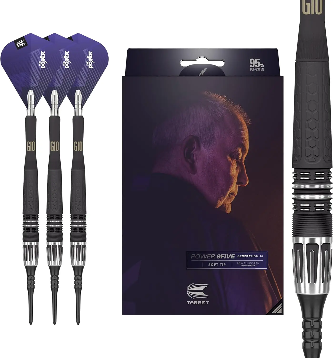 Darts Phil Taylor Power 9-Five Gen 10 18G 95% Tungsten Soft Tip Darts Set