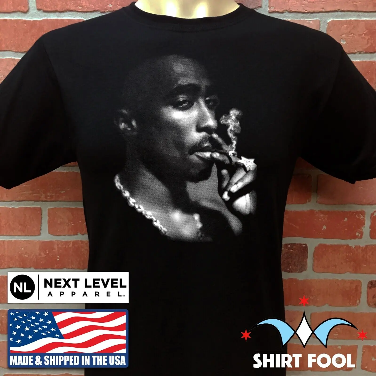 TUPAC SHAKUR **2PAC*** SMOKING BLACK T-SHIRT