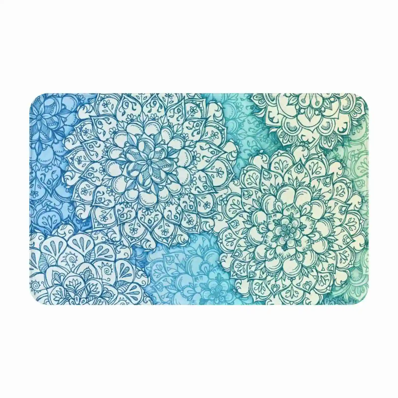 Ballpoint Pen Doodle Poem 3D Soft Non-Slip Mat Rug Carpet Foot Pad Micklyn Blue Green Mint Aqua Cream Turquoise Navy Patterns