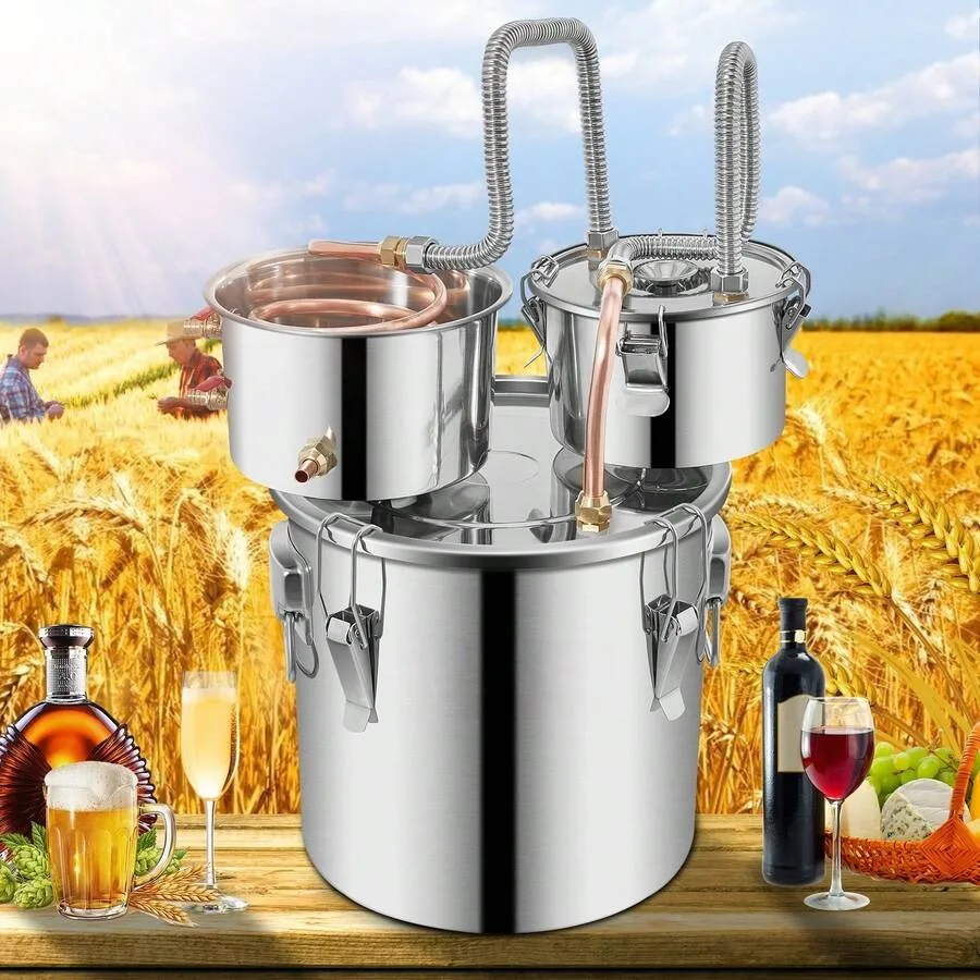 

Moonshine Still Distiller 3Gal 12L Stainless Steel Water Distiller Copper Tube With Circulating Pump Home Brewing Kit Build-In