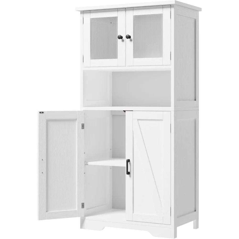 

Tall Bathroom Cabinet, Freestanding Storage Cabinet with Glass Doors and Adjustable Shelves,