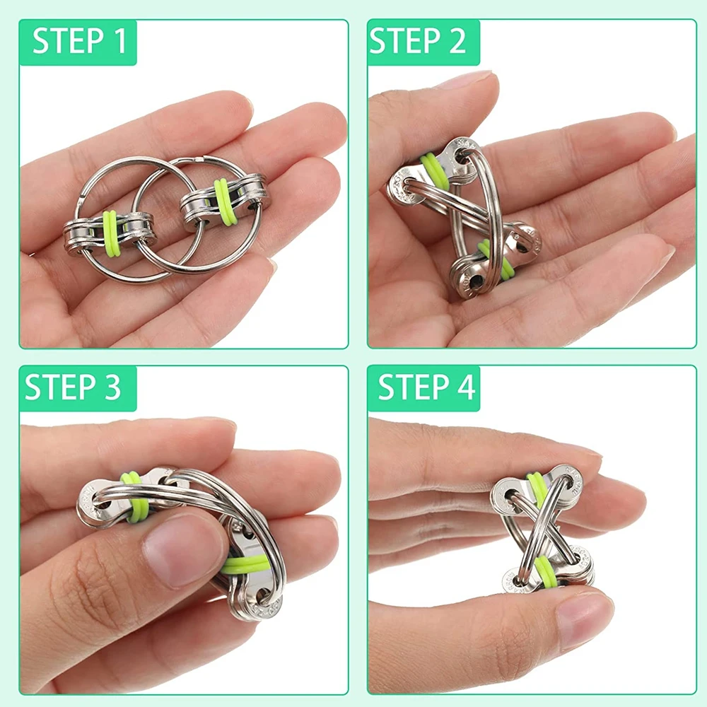 15PCS Bike Chain Fidget Toys Flippy Finger Roller Chains Sensory Toy Handheld Ring for Adults Boys Girls Anxiety Stress Relief