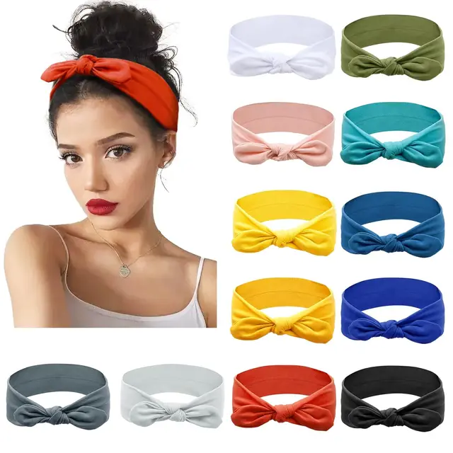 Śliczne opaski na uszy królika dla kobiet dziewczynki węzeł opaski do włosów Bunny opaski na głowę turban do jogi Headwrap chustka Bowknot akcesoria do włosów