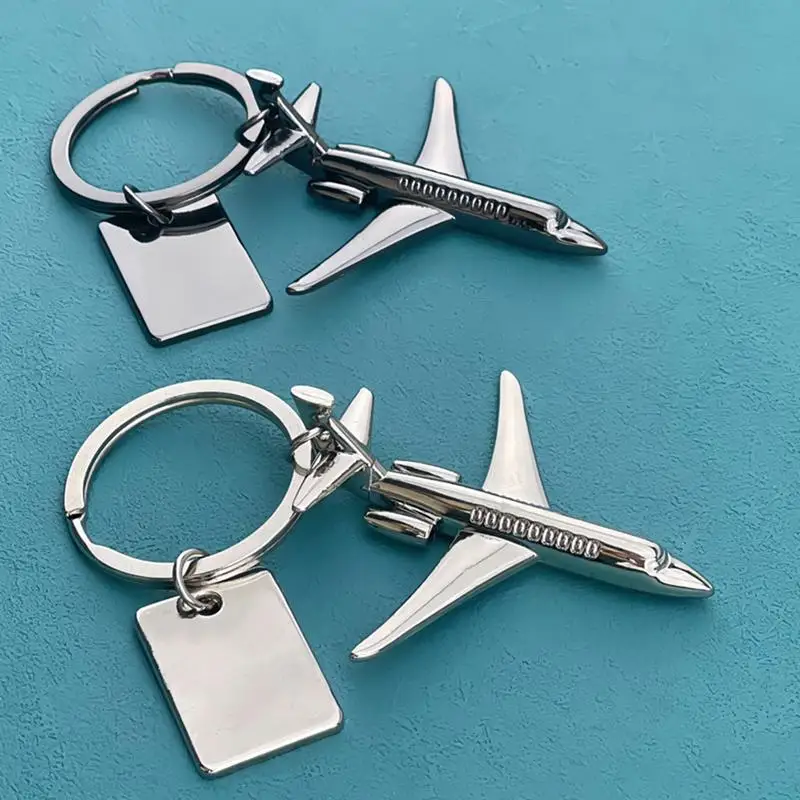 Metal Airplane Keychain Alloy Key Chains 3D Engraved Exquisite Creative Unique Fly Safe Key Ring 3D Model Aircraft Keychain view 2