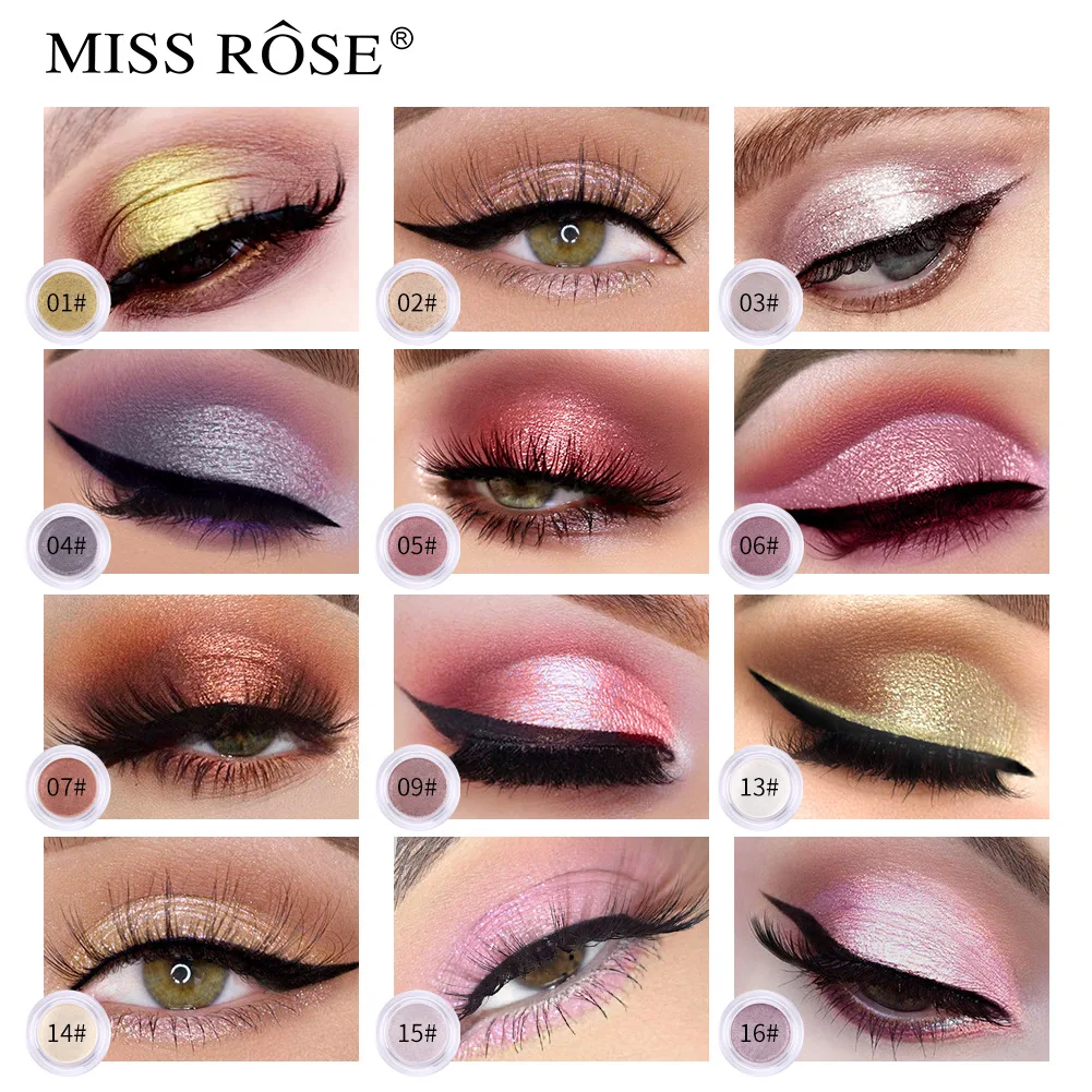 MISS ROSE เดี่ยวสี Dazzle Eye Shadow แต่งหน้า Long-Wearing METALLIC Shimmer High-Light 3D Glitter Effect อายแชโดว์เครื่องสําอาง