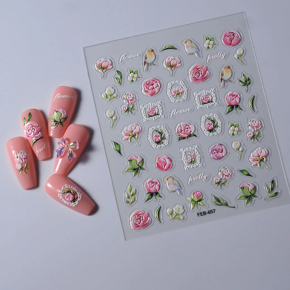 3d Uitgehold Bloemontwerp Nagelsticker Manicure Decoraties FEB-657