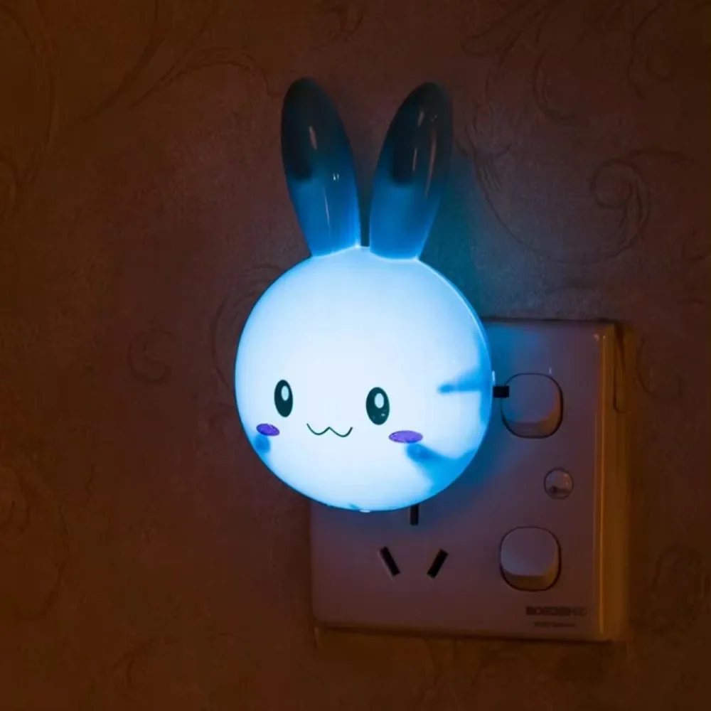Cartoon Rabbit LED Night Light AC110-220V Switch Wall Night Lamp with US Plug Gifts for Kid/Baby/Children Bedroom Bedside Lamp