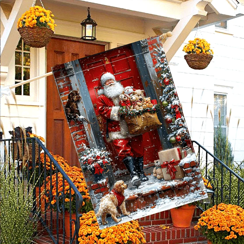 12x18 Inch Double-Sided Durable Polyester Festive Santa Claus & Christmas Tree Garden Flag - Perfect for Outdoor Holiday Decor