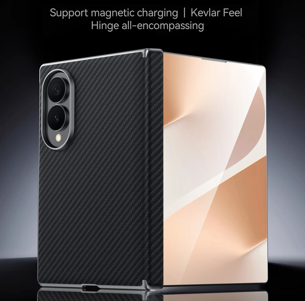 Carbon Fiber Case for Samsung Galaxy Z Fold 8/Ultra, Shiny Electroplated Frame, Hinge Protection, Shockproof Cover