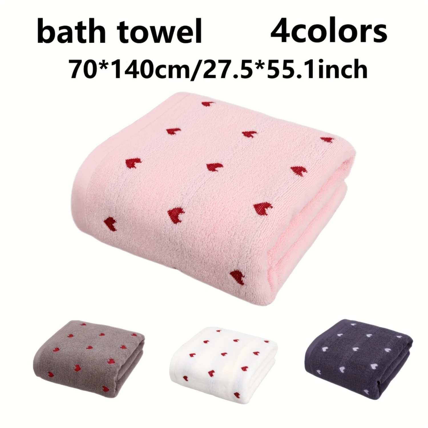 1pc Luxurious Cotton Bath Towel - Unique Heart Pattern, Gentle on Skin, Ultra-Absorbent, Rapid Quick-Drying, Exceptionally Soft