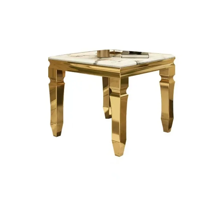 Light luxury stainless steel square corner a few small waist moved to the sofa a few marble living room glass coffee table