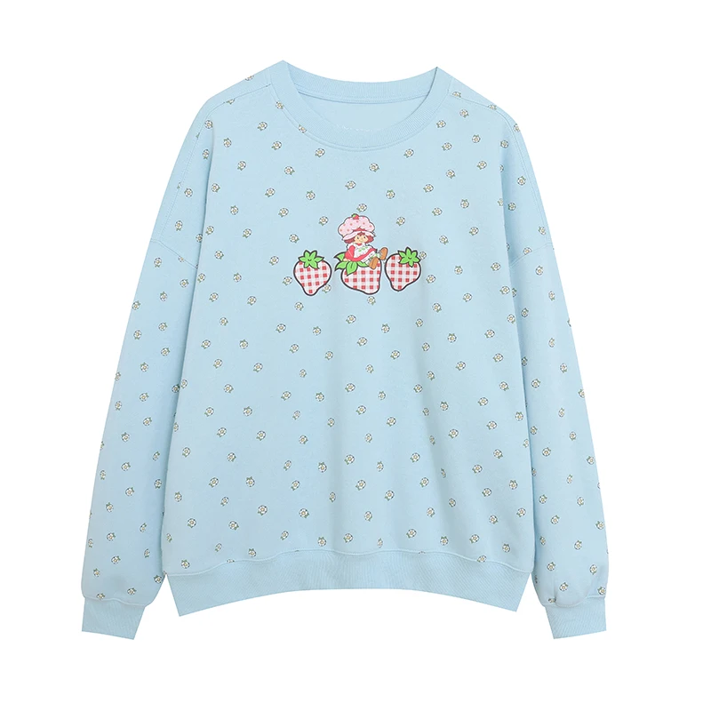 

Cute Sweet Cartoon Anime Long Sleeve Fleece Lined Sweatshirt Loose Large Size round Neck Pullover for Young Women