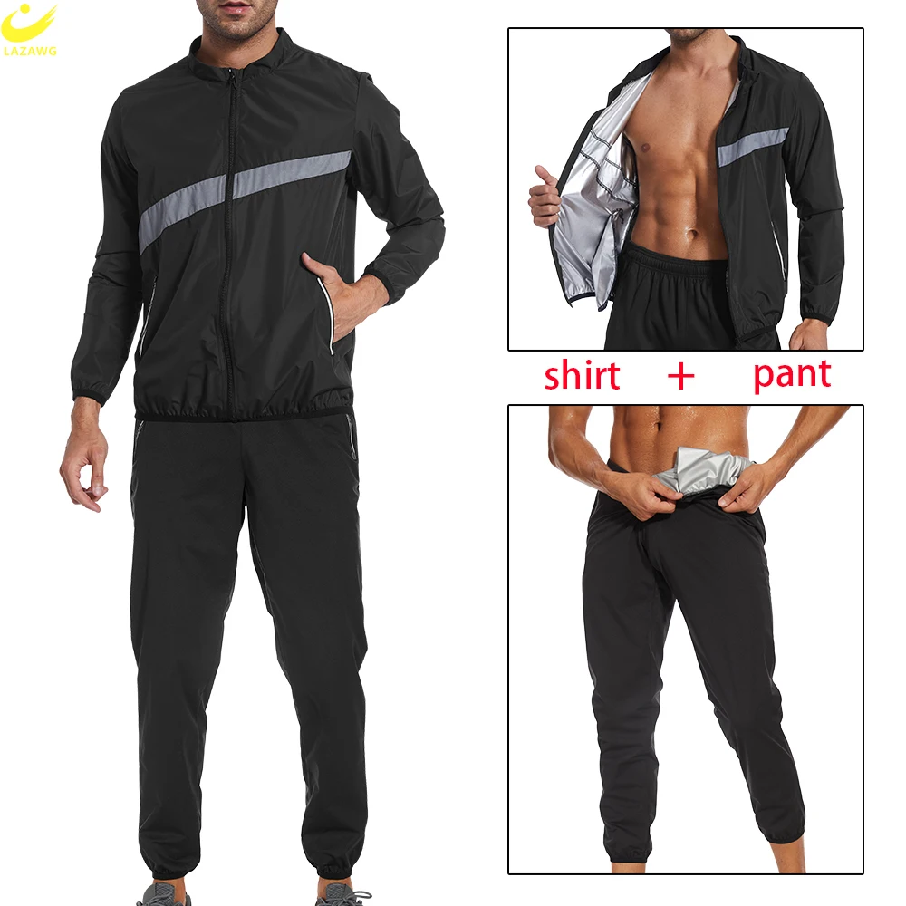 

LAZAWG Men Sauna Suit Weight Loss Long Sleeve Sweat Top Leggings Rapid Sweating Tracksuit Body Shaper Fat Burner Sportwear Gym