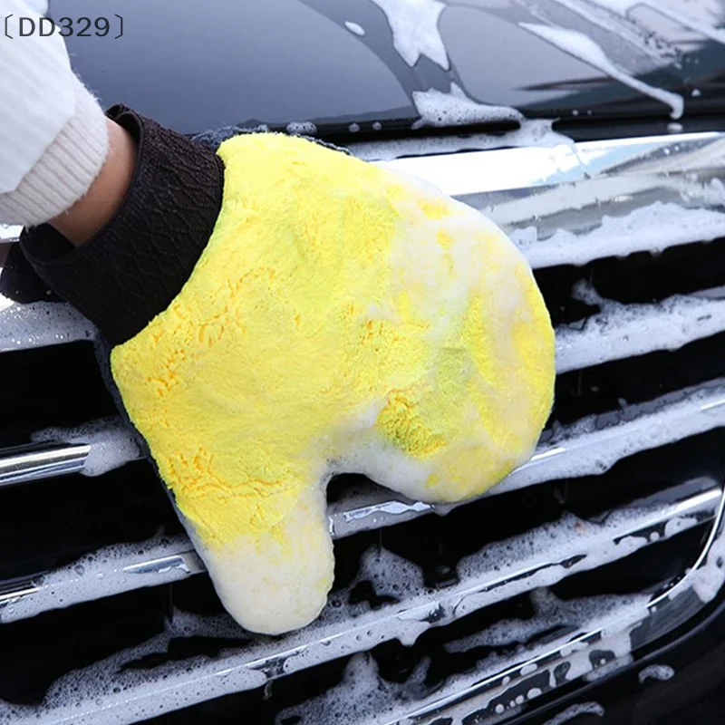 〔DD329〕Car Washing Gloves Double-sided Soft Coral Fleece Clean Glove Water Absorption Soft Care Dust Car Cleaning Tools Auto