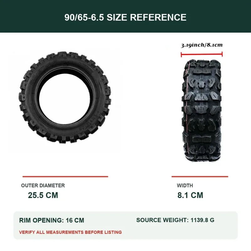 90/65-6.5 Tubeless Off-Road Electric Scooter Tire with Deep Knobby Tread for Dualtron, Kaabo, VSETT, Zero and NAMI