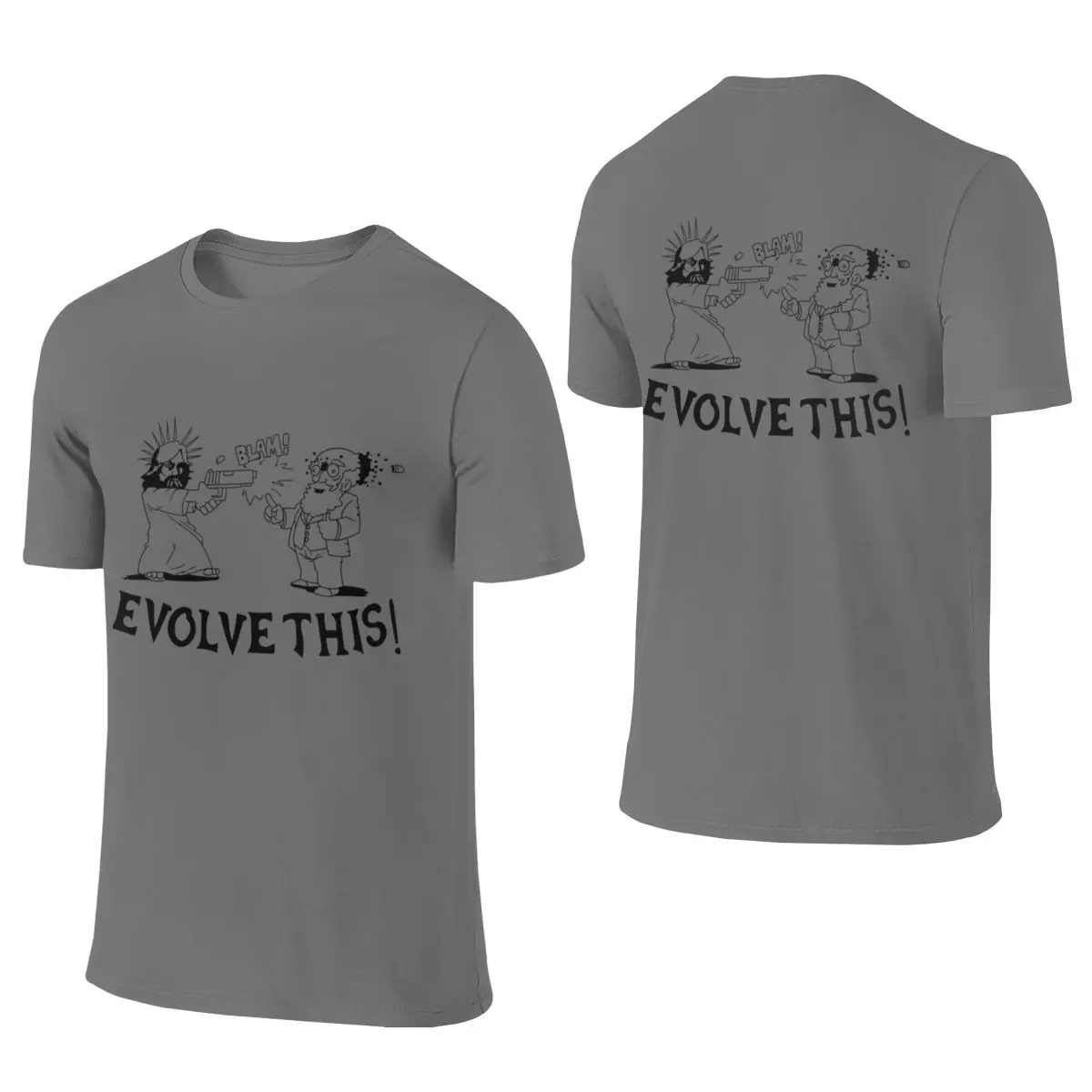 Jesus And Darwin - Evolve This T-shirt réversible à col rond pour hommes, léger, pour l'extérieur, impression haute définition