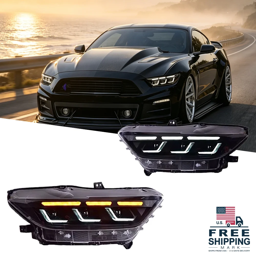 

LED Car Headlights with Daytime Running Lights and Dynamic Turn Signals, Replacement Lighting Parts for Ford Mustang 2015-2022