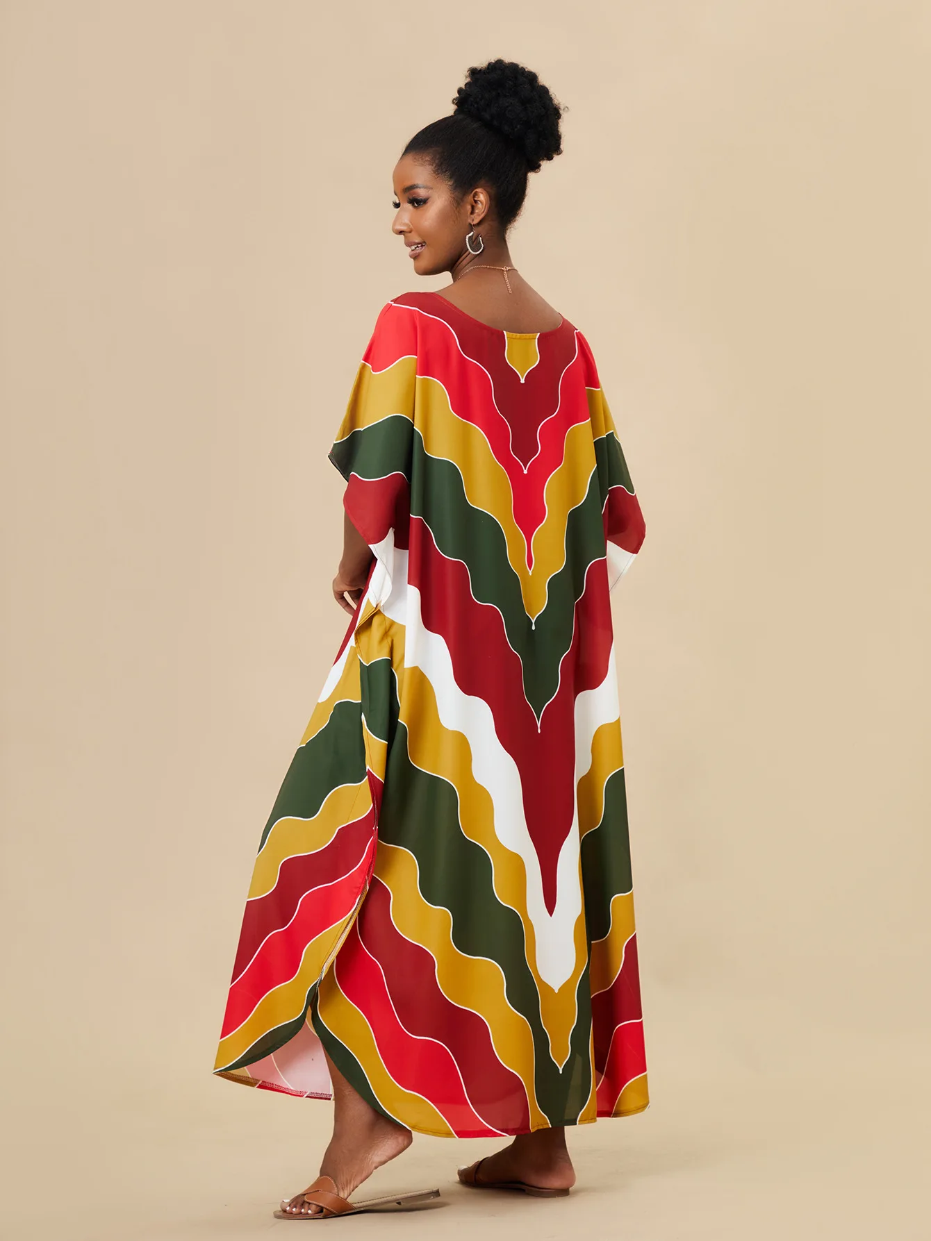 Moroccan Kaftan Boho Rainbow Print Sexy Batwing Sleeve Long Dresses 2024 Summer Women Clothing Beachwear Casual Maxi Dress Q1435