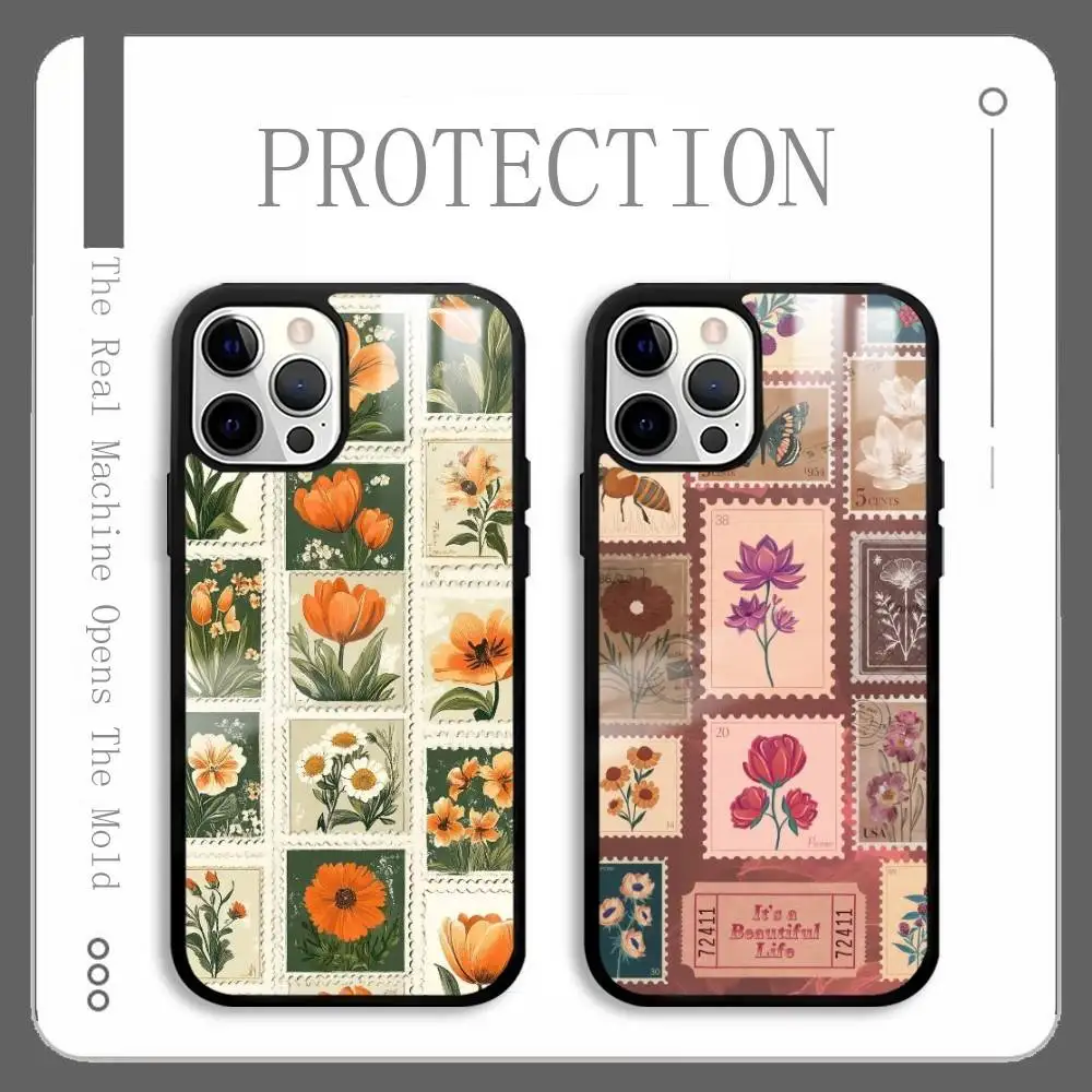 

Exquisite Retro Stamps Phone Case For IPhone 16 15 14 13 12 11 Pro Max Plus Mini Plus Hard Mirror Surface Protect Funda