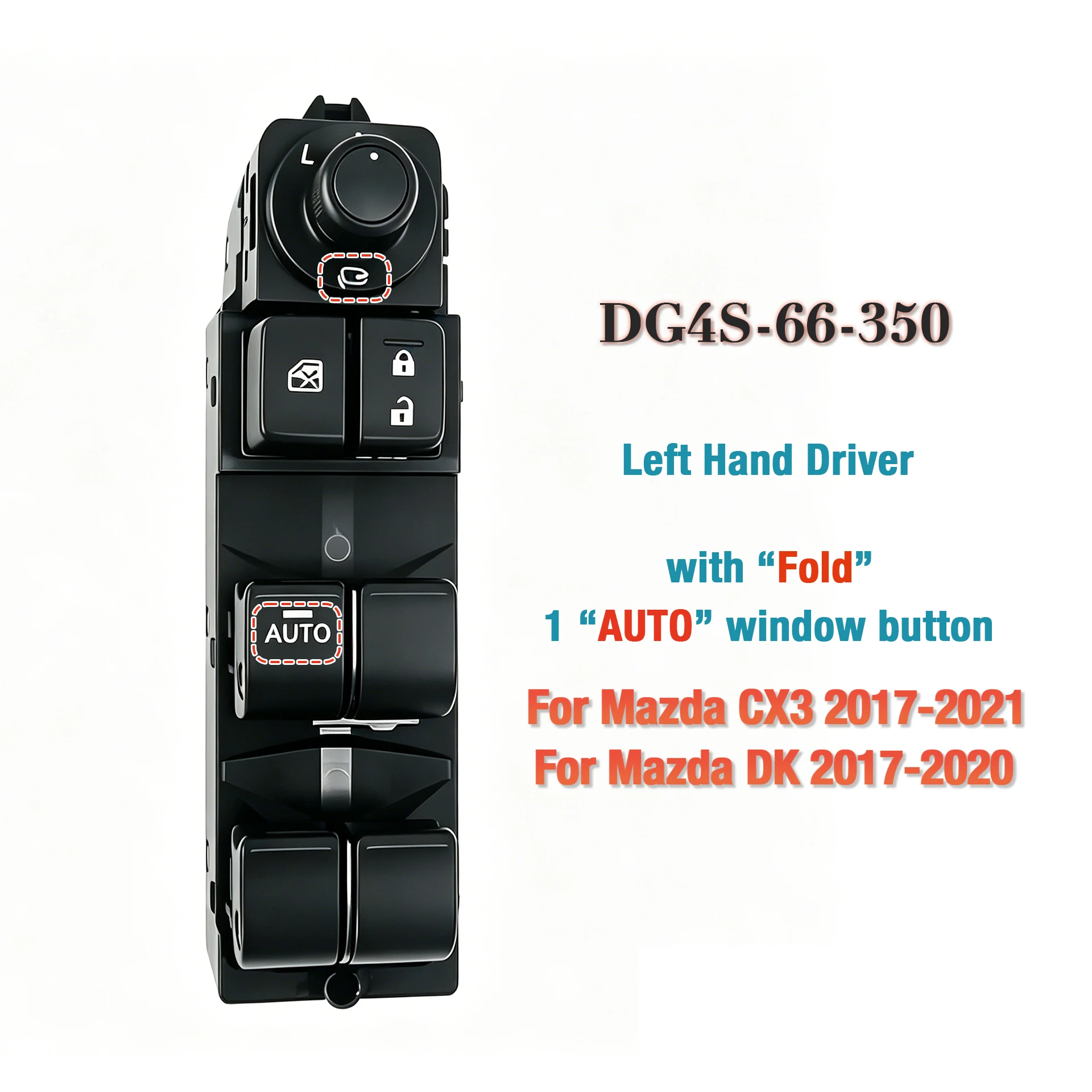 

DG4S-66-350 Mazda 2 CX-3 DK 2017-2021, передний левый главный переключатель стеклоподъемника для водительской стороны, кнопка управления стеклоподъемником